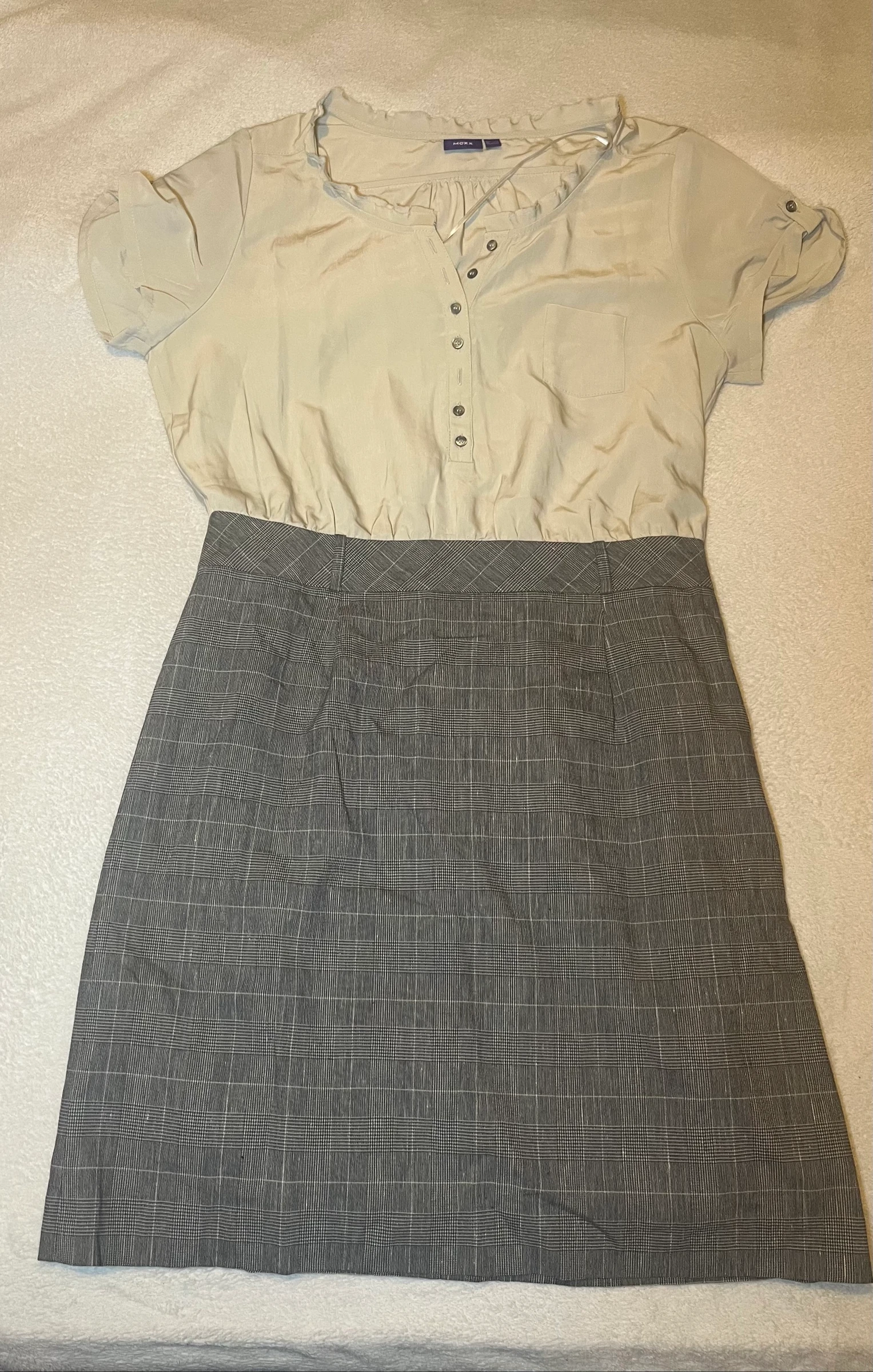 Mexx tweemateriaal jurk beige en grijs geruit maat 46 – photo 8
